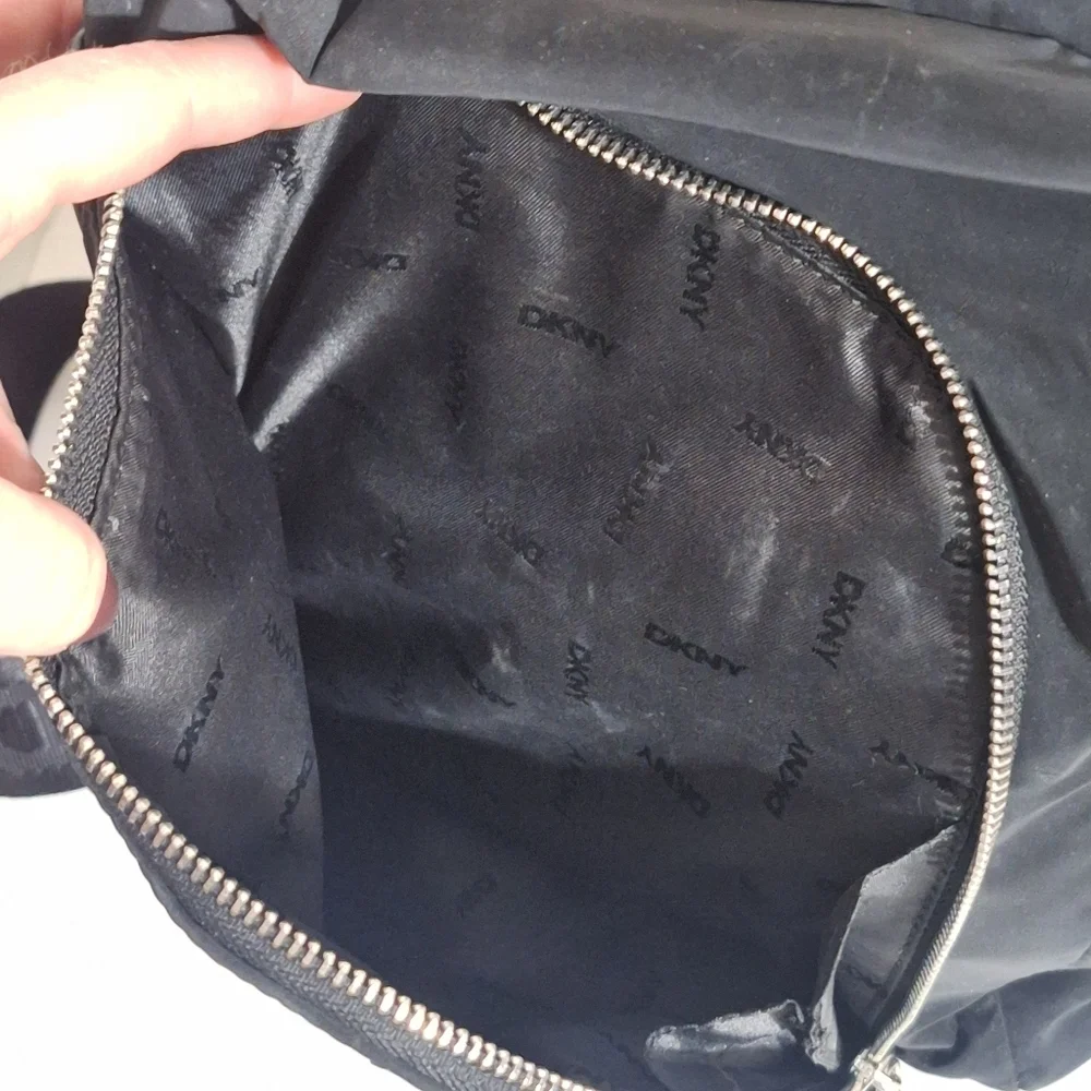 Dkny Black Faux Leather Soft Zip Multi Compartment Sport Backpack Guitar Strap
